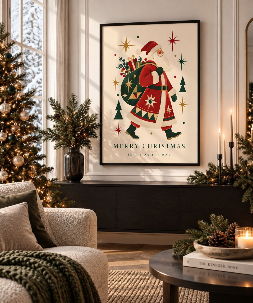 Vintage Santa Claus Wall Art, Retro Christmas Poster, Holiday Print