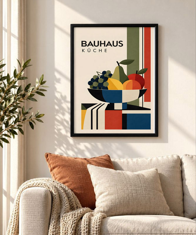 Bauhaus Kitchen Fruit Poster, Geometric  Still Life Wall Art, Mid Century Modern Kitchen Decor
