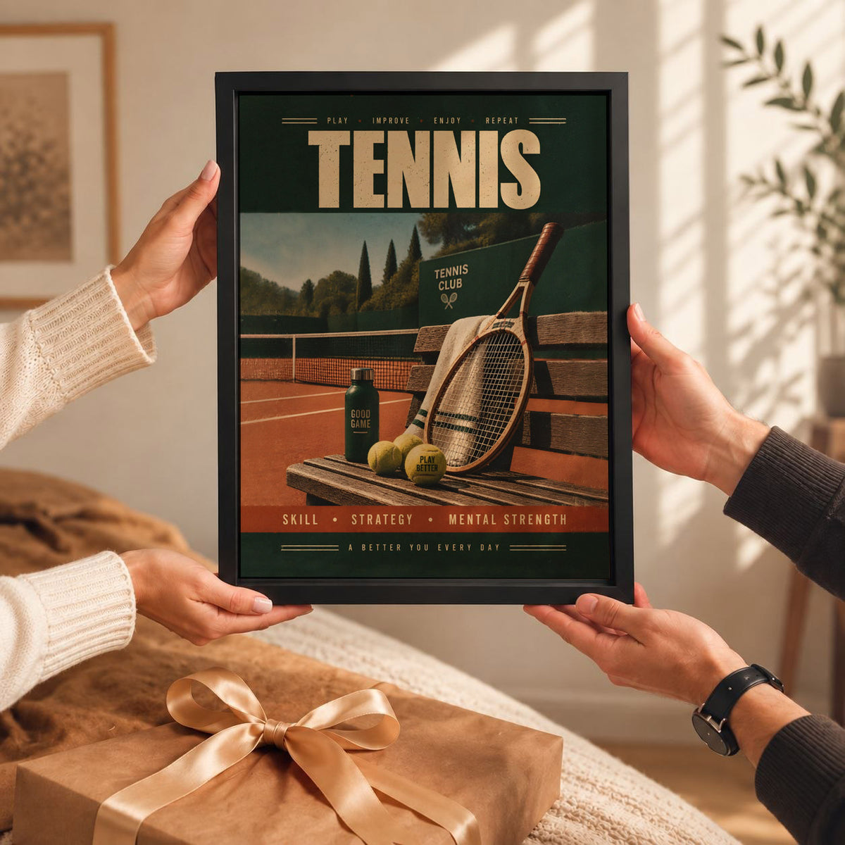Vintage Tennis Poster, Retro Tennis Art, Teamwork Player Decor