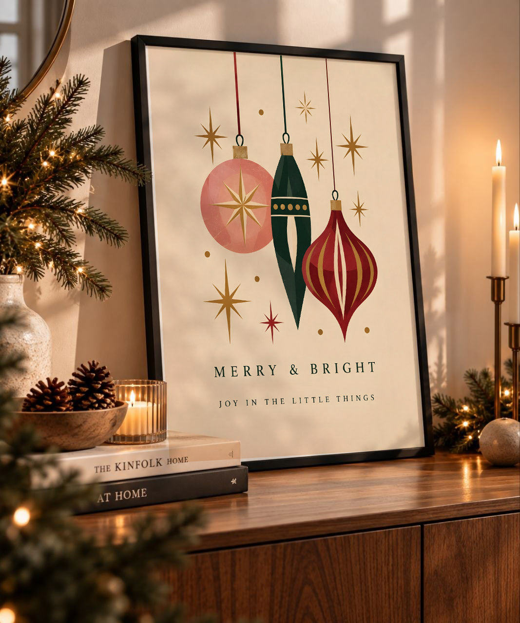Retro Christmas Bauble Print, Vintage Ornament Wall Art