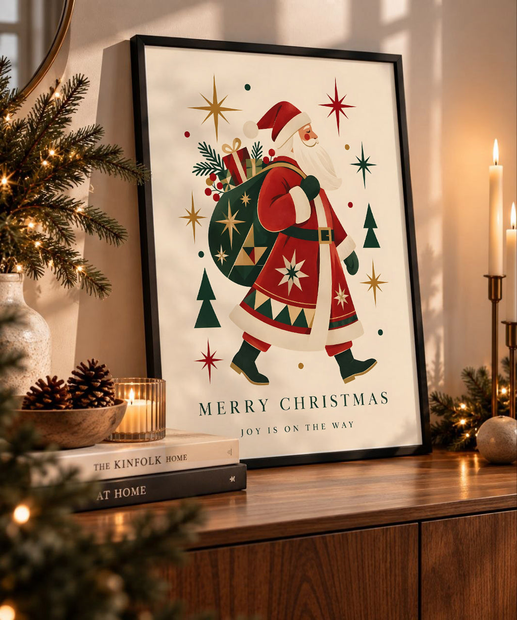 Vintage Santa Claus Wall Art, Retro Christmas Poster, Holiday Print
