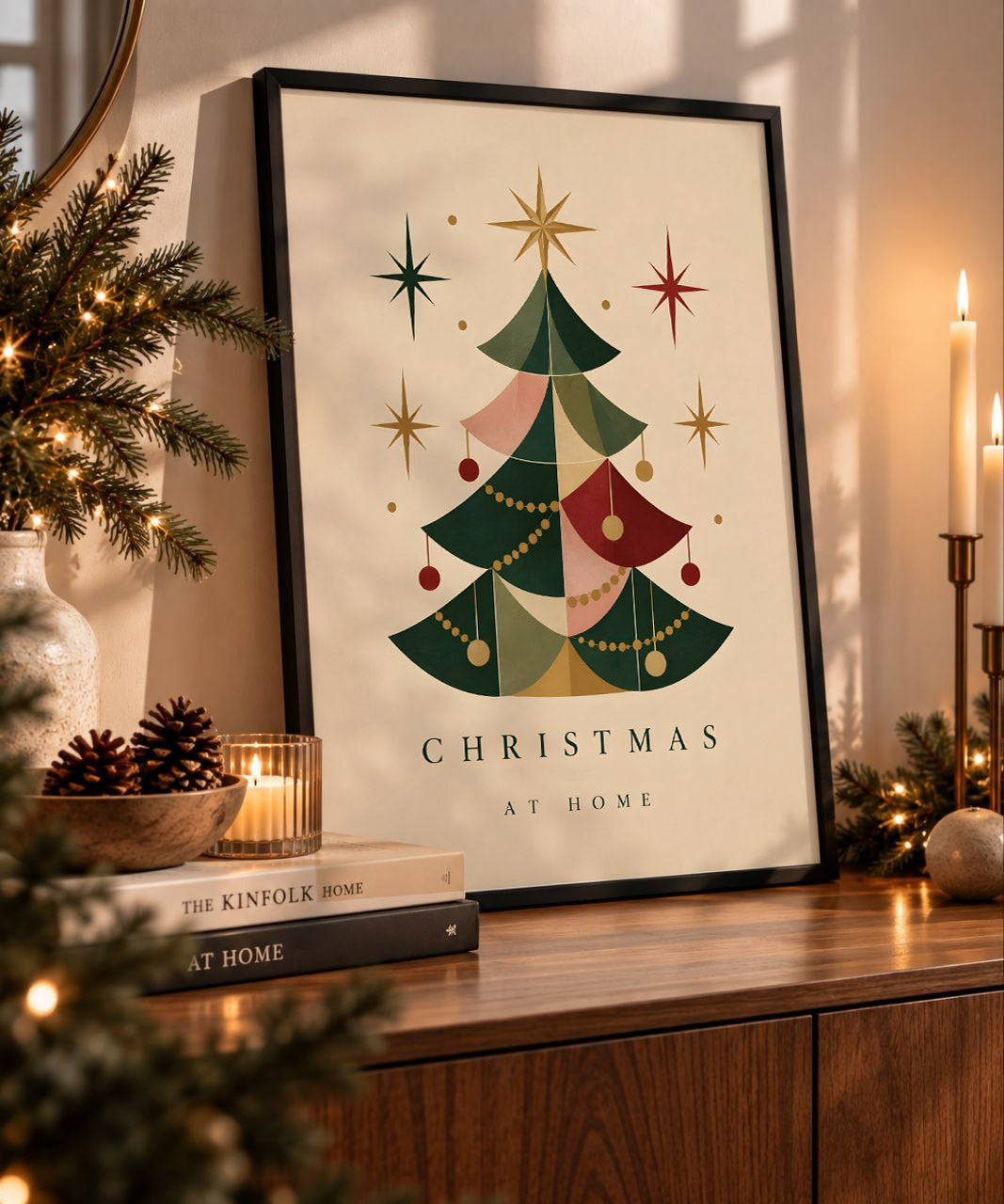 Mid-Century Christmas Tree Print, Retro Holiday Wall Art