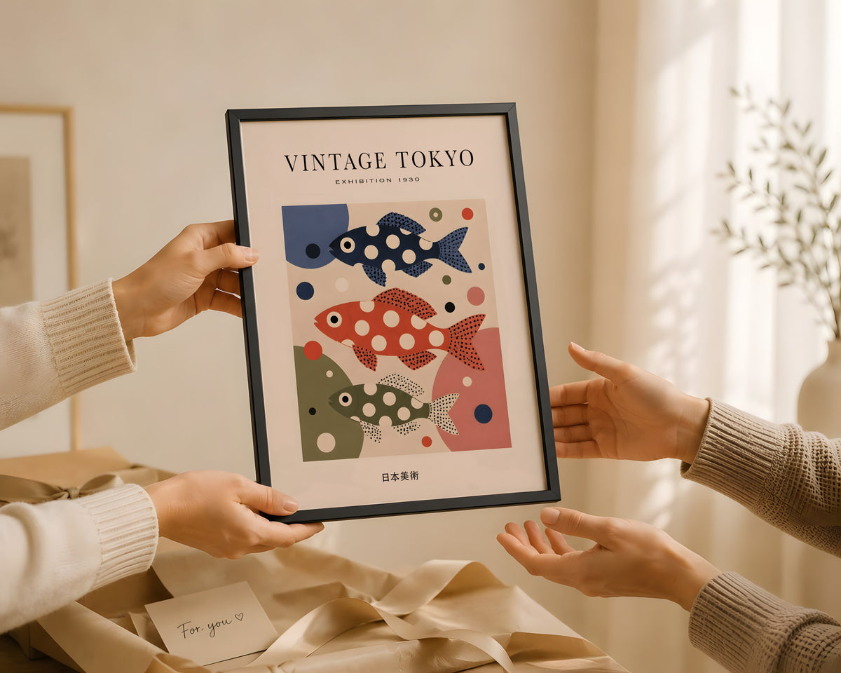 Vintage Tokyo Fish Art Print: Polka Dot, Mid-Century Modern Style