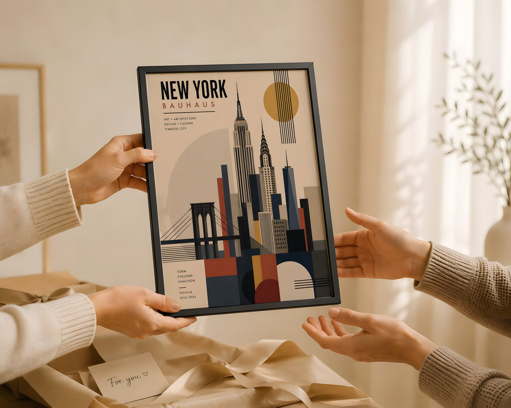 Bauhaus New York City Skyline Art Print, Mid Century Modern Poster