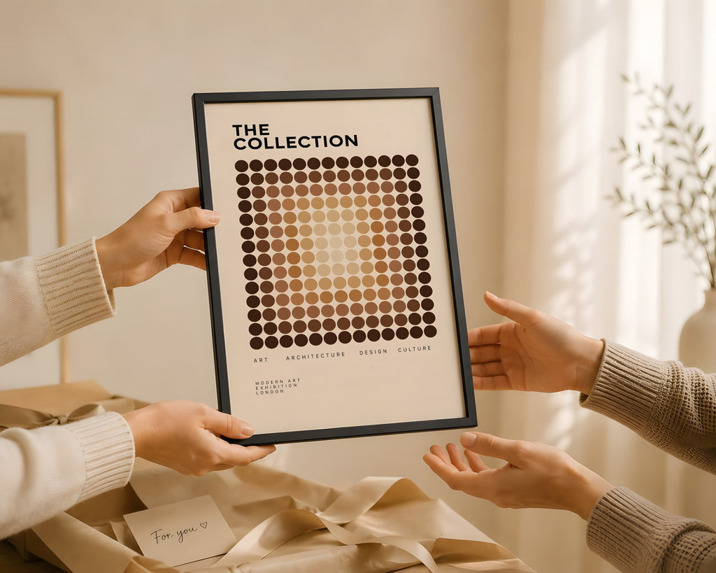 Brown Geometric Modernist Poster, Abstract Dot Pattern Wall Art, Mid Century Modern Print