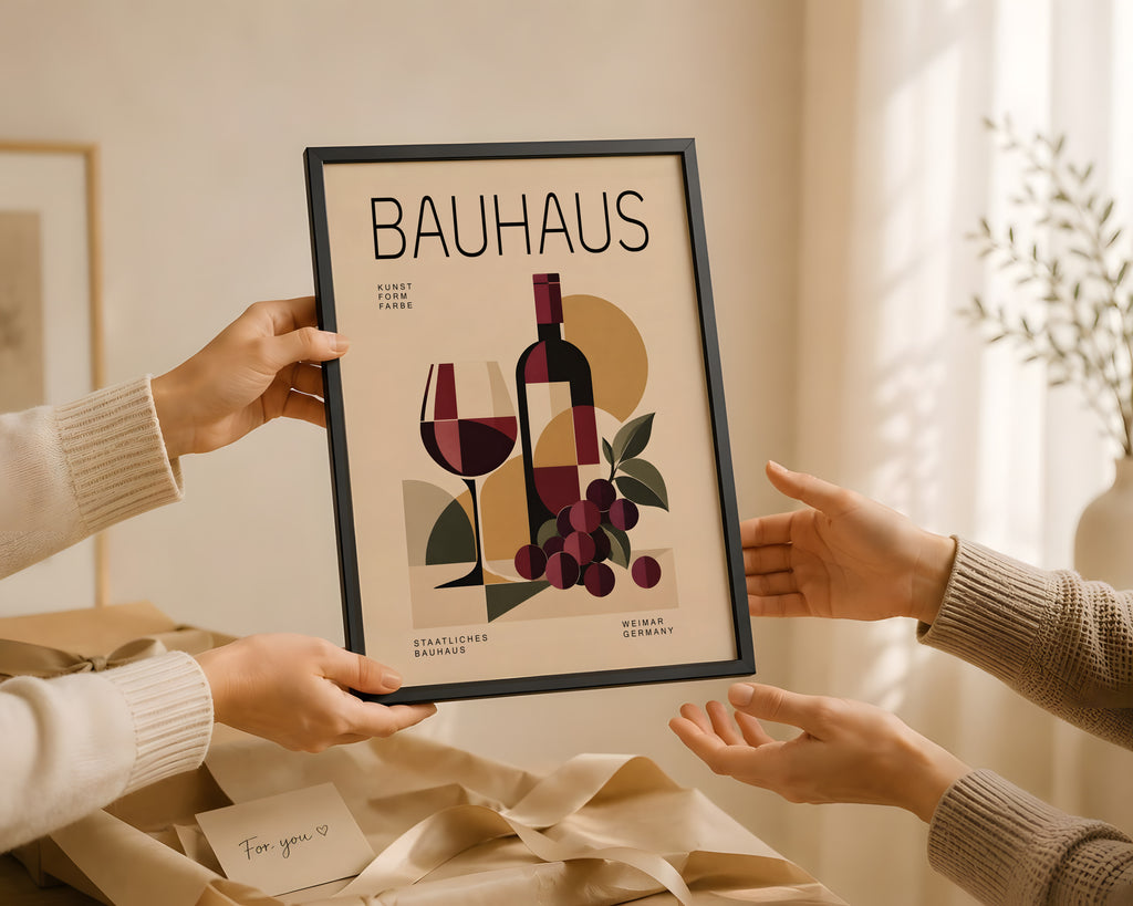 Bauhaus Wine Bottle Poster, Abstract Kitchen Decor, Matte Print