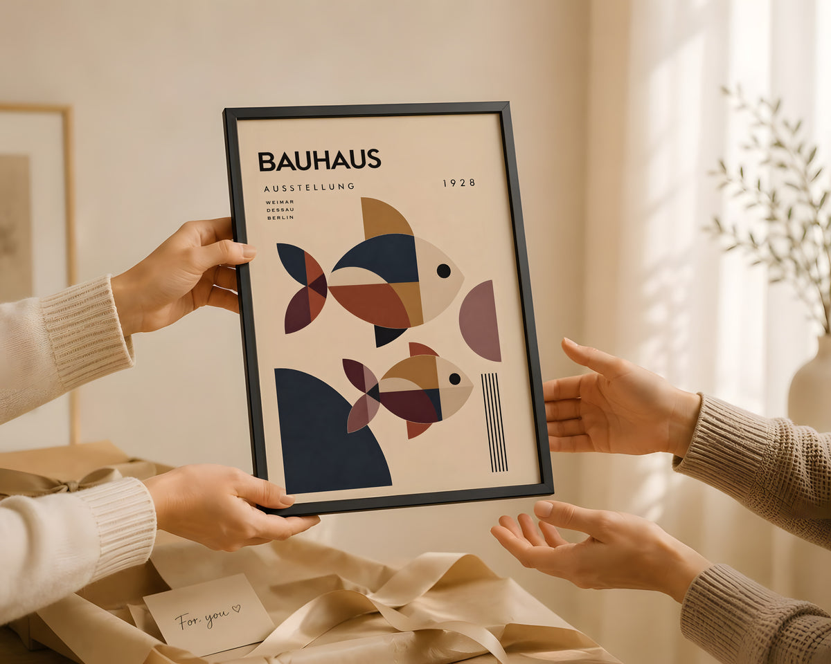 Bauhaus Geometric Fish Print, Mid-Century Modern Coastal Art