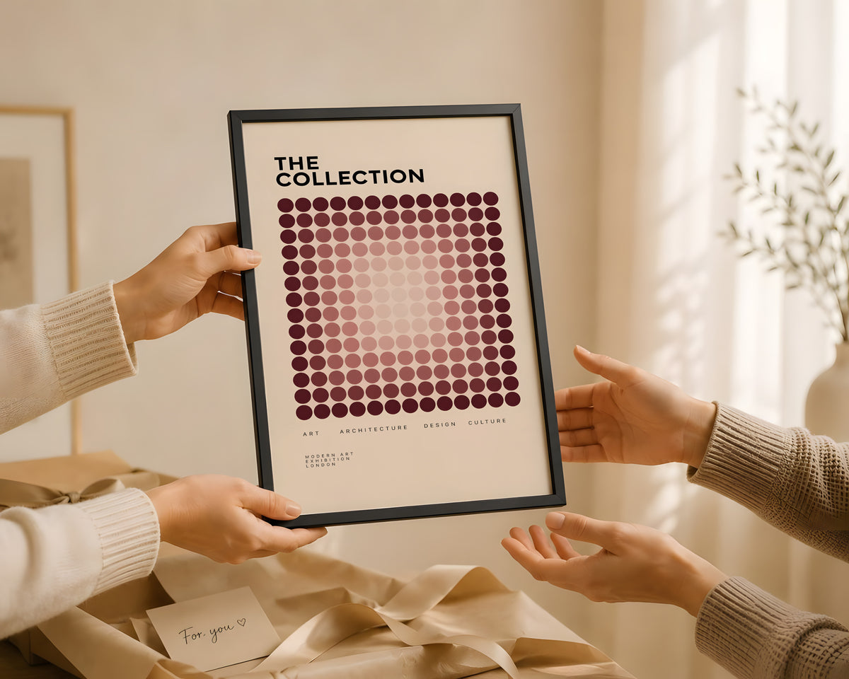 Burgundy Geometric Modernist Poster, Abstract Dot Pattern Wall Art, Contemporary Graphic Design Decor
