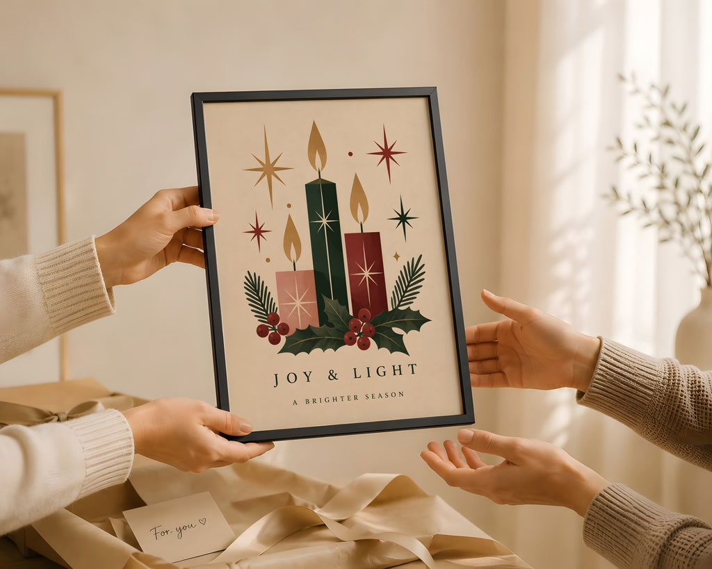 Vintage Christmas Candle Wall Art, Festive Holiday Print