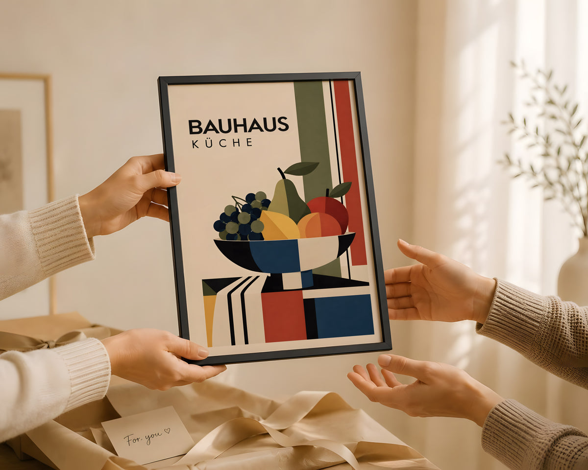 Bauhaus Kitchen Fruit Poster, Geometric  Still Life Wall Art, Mid Century Modern Kitchen Decor
