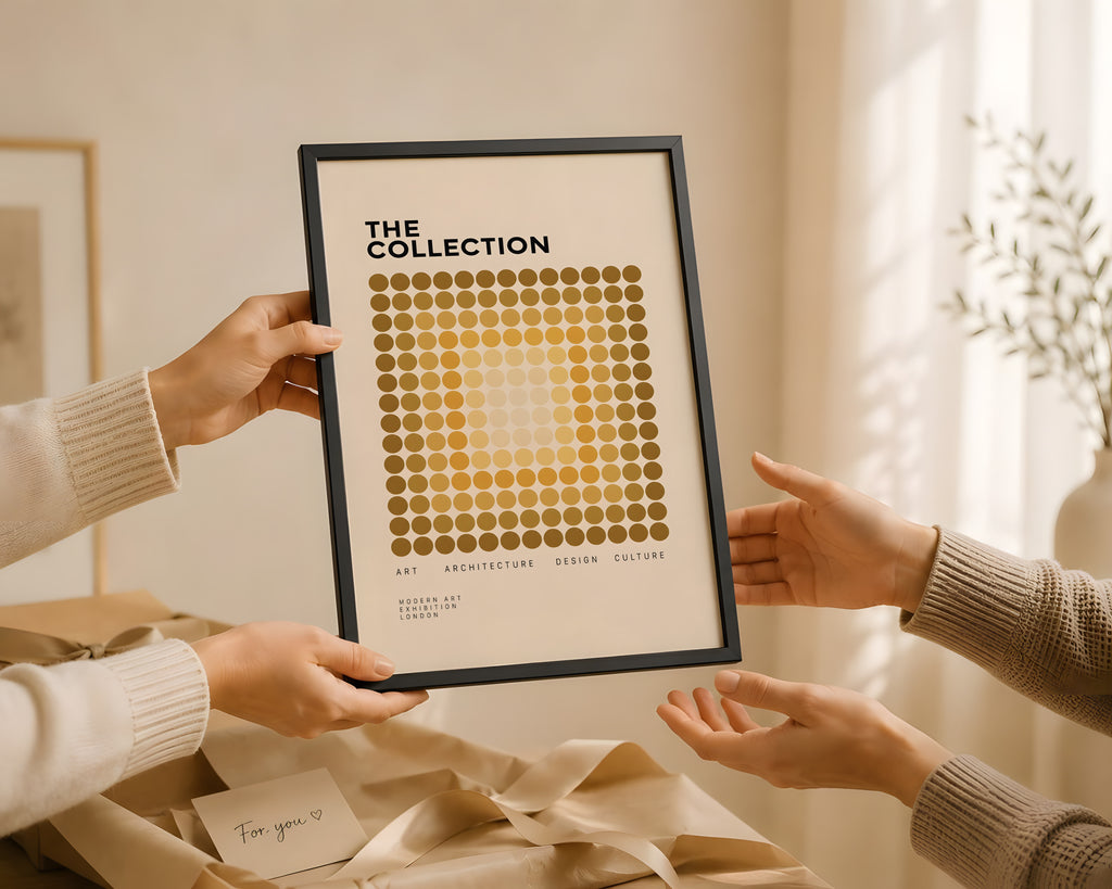 Yellow Geometric Poster, Abstract Dot Pattern Wall Art, Mid Century Modern Art