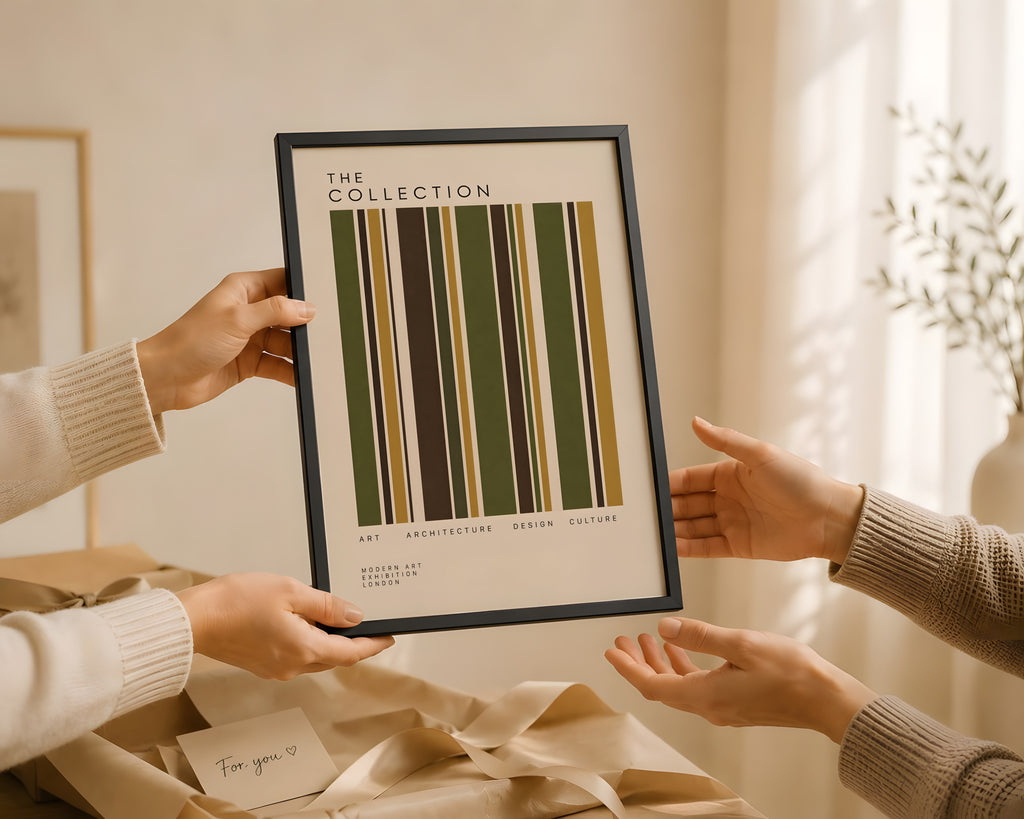 Green Modernist Poster, Geometric Stripe Wall Art, Mid Century Modern
