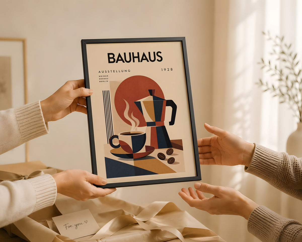 Bauhaus Coffee Poster, Mid-Century Modern Kitchen Art, Retro Coffee Bar Decor