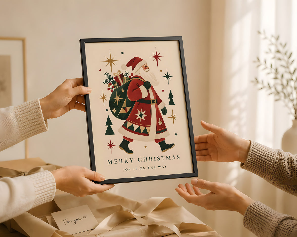 Vintage Santa Claus Wall Art, Retro Christmas Poster, Holiday Print