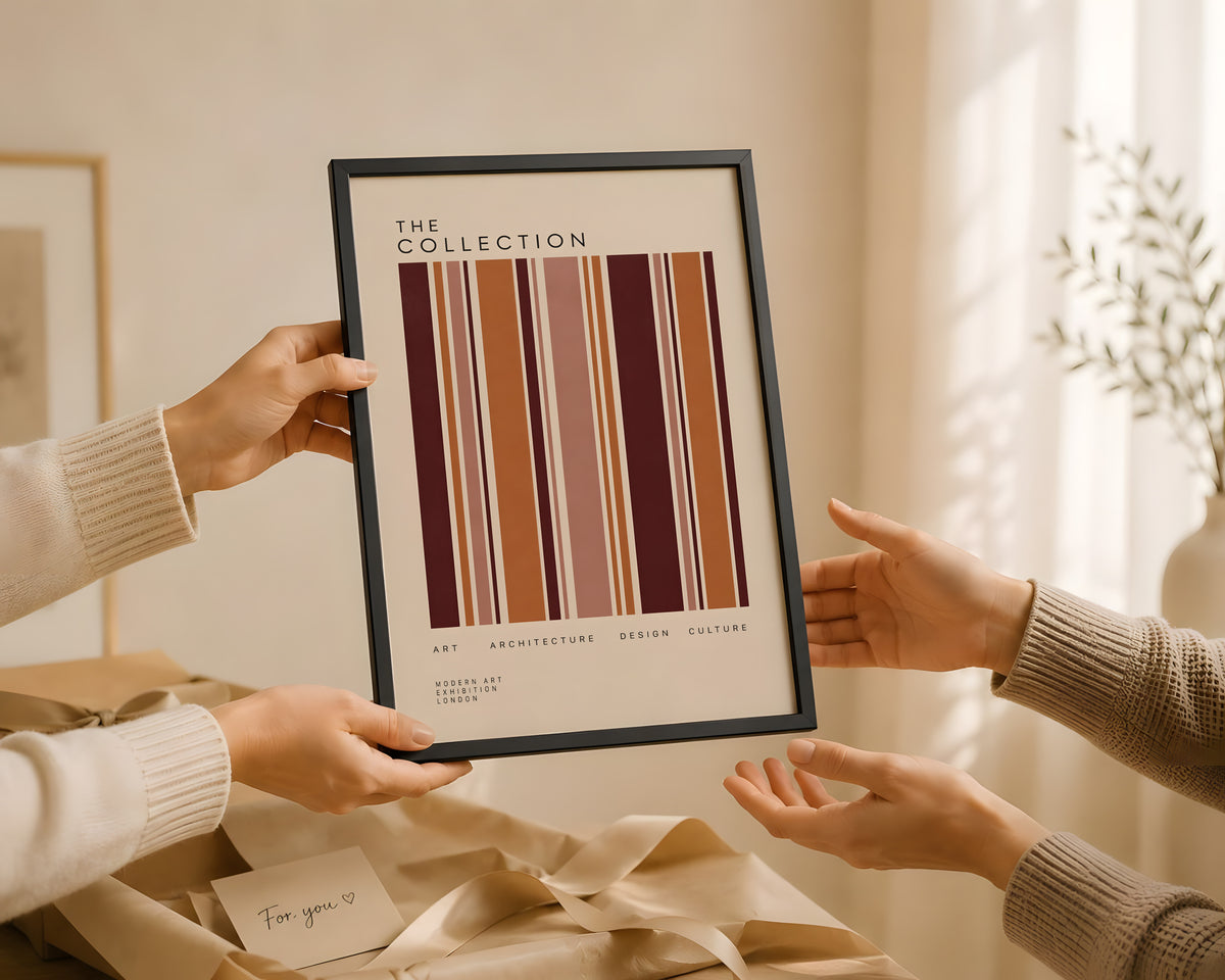 Burgundy Modernist Poster, Geometric Stripe Wall Art, Mid Century Modern Print
