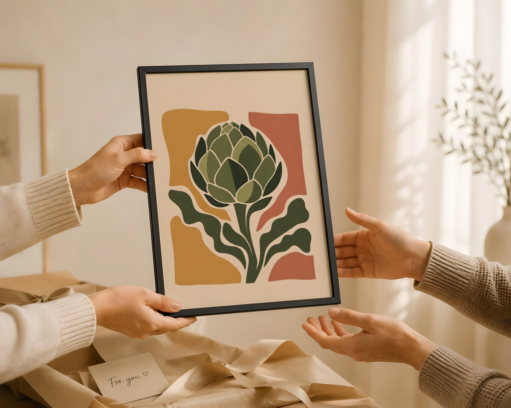 Artichoke Botanical Print, Mid Century Modern Floral Wall Art, Modern Kitchen Decor