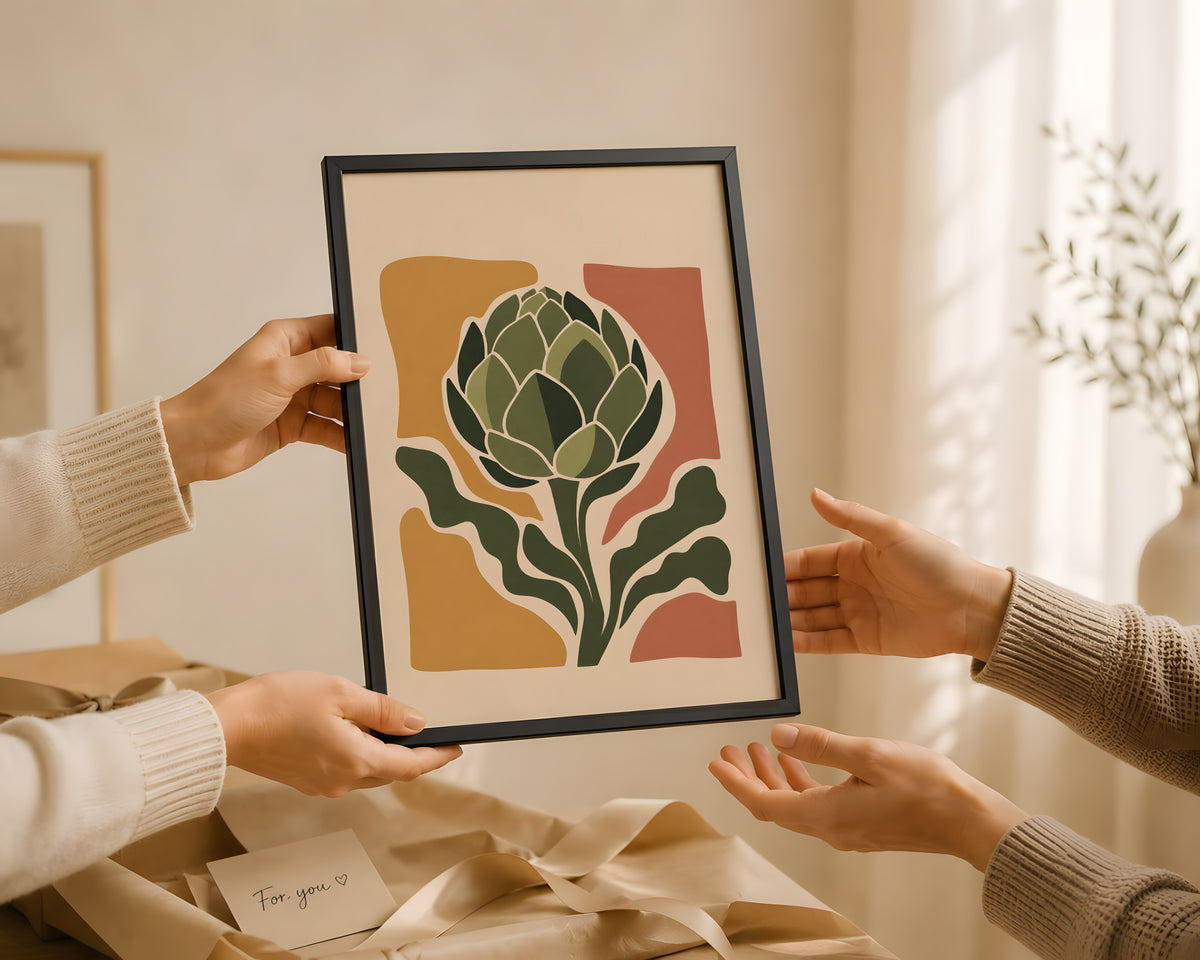 Artichoke Botanical Print, Mid Century Modern Floral Wall Art, Modern Kitchen Decor
