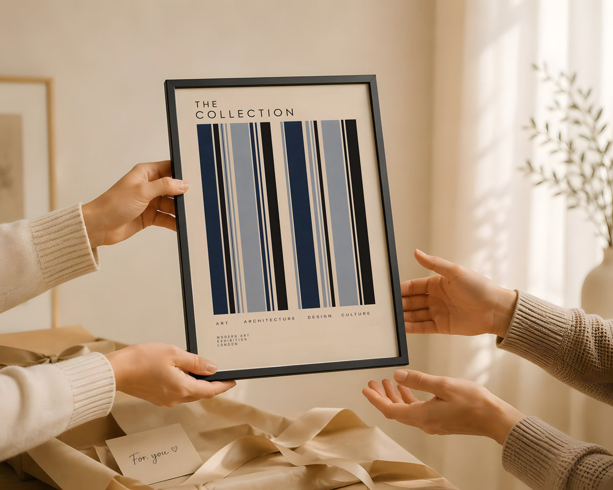 Blue Modernist Poster, Geometric Stripe Wall Art, Mid Century Modern Print
