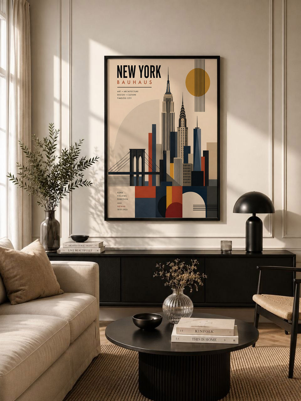 Bauhaus New York City Skyline Art Print, Mid Century Modern Poster