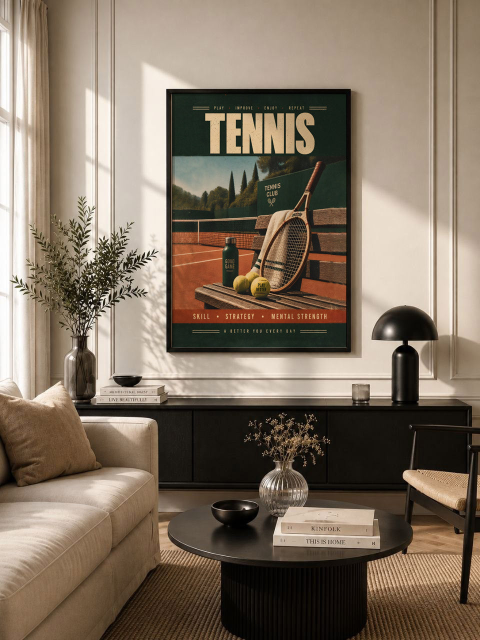 Vintage Tennis Poster, Retro Tennis Art, Teamwork Player Decor