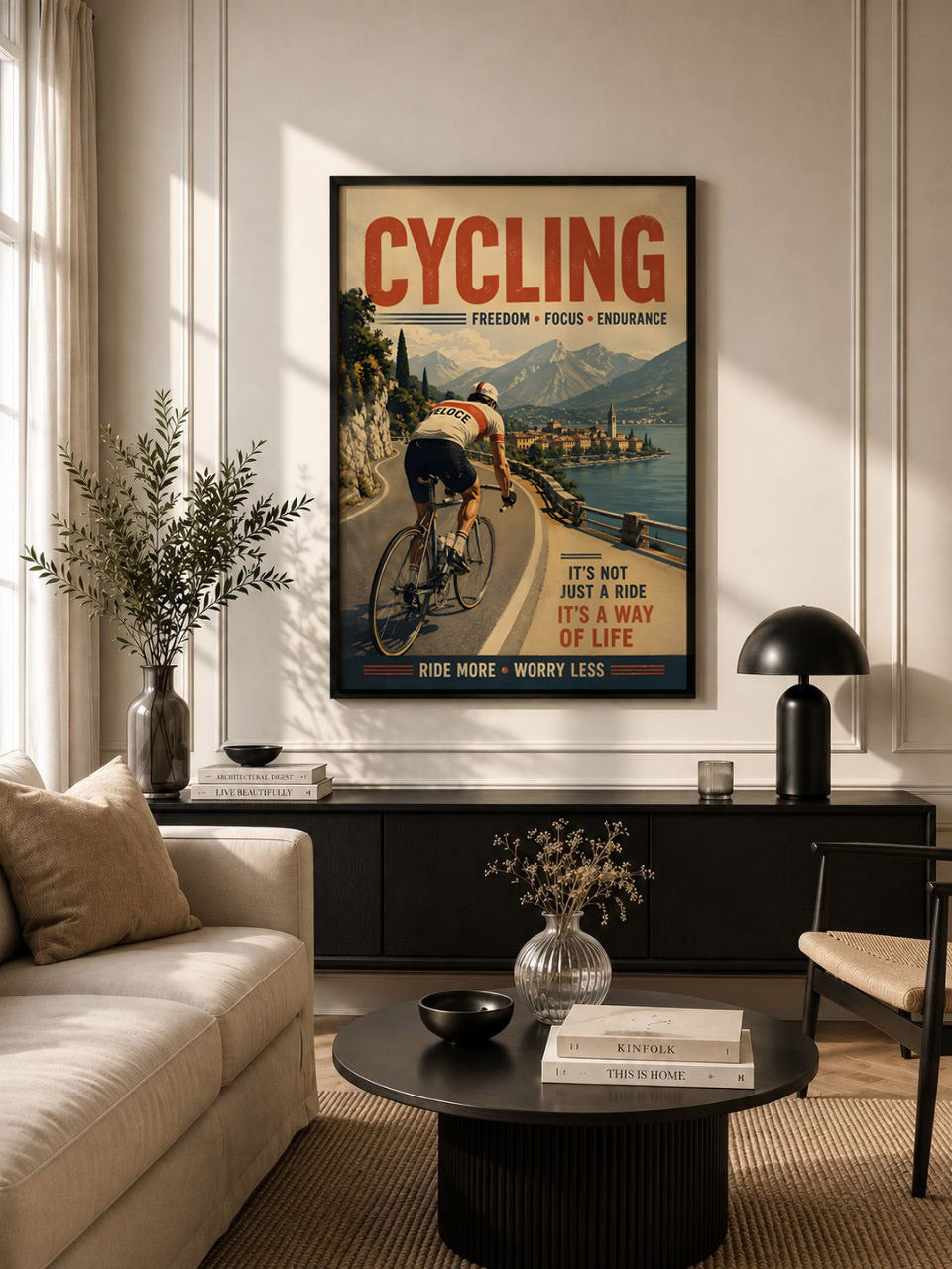 Vintage Cycling Poster, Retro Bicycle Wall Art, Freedom Focus Endurance Print
