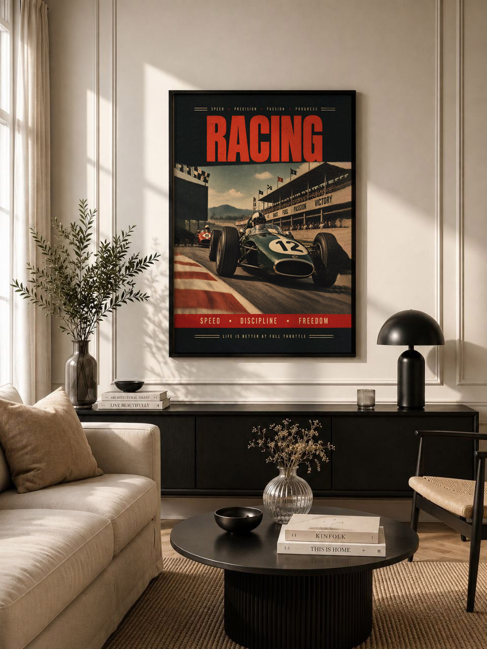 Vintage Racing  Print, Focus Precision Passion, Masculine Gift
