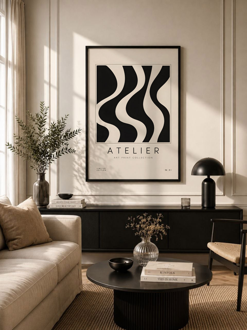 Black and White Abstract Modernist Poster, Minimalist Geometric Wall Art, Contemporary Graphic Design Print