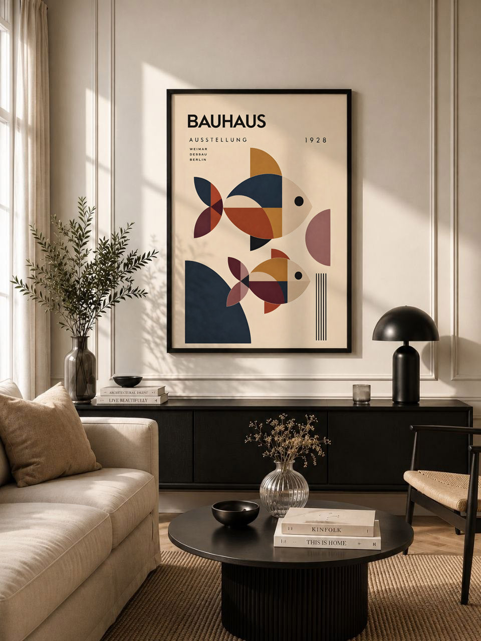 Bauhaus Geometric Fish Print, Mid-Century Modern Coastal Art