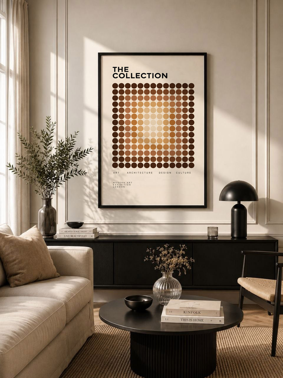 Brown Geometric Modernist Poster, Abstract Dot Pattern Wall Art, Mid Century Modern Print