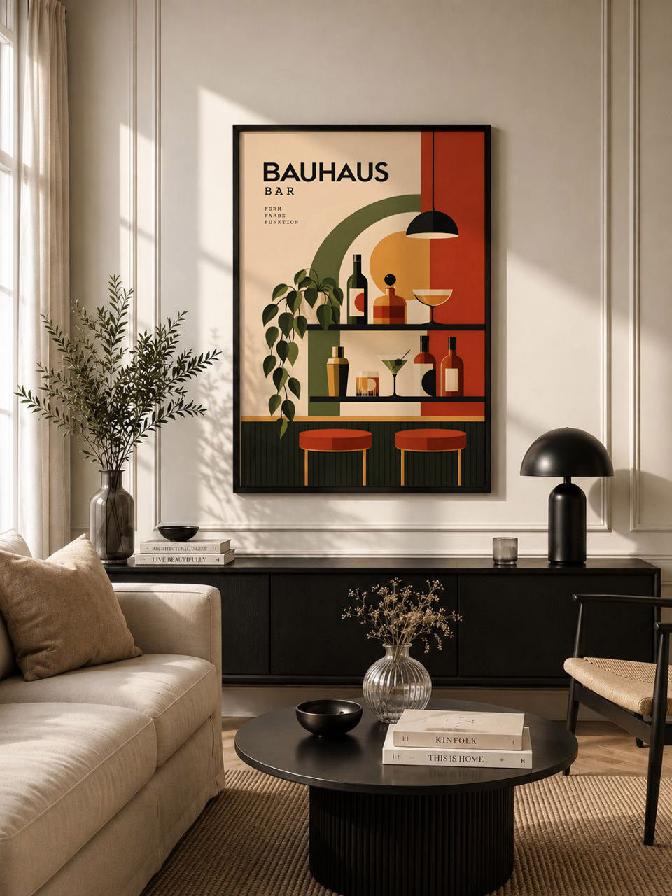 Bauhaus Bar Poster, Retro Geometric Drinks Print, Abstract Bar Decor