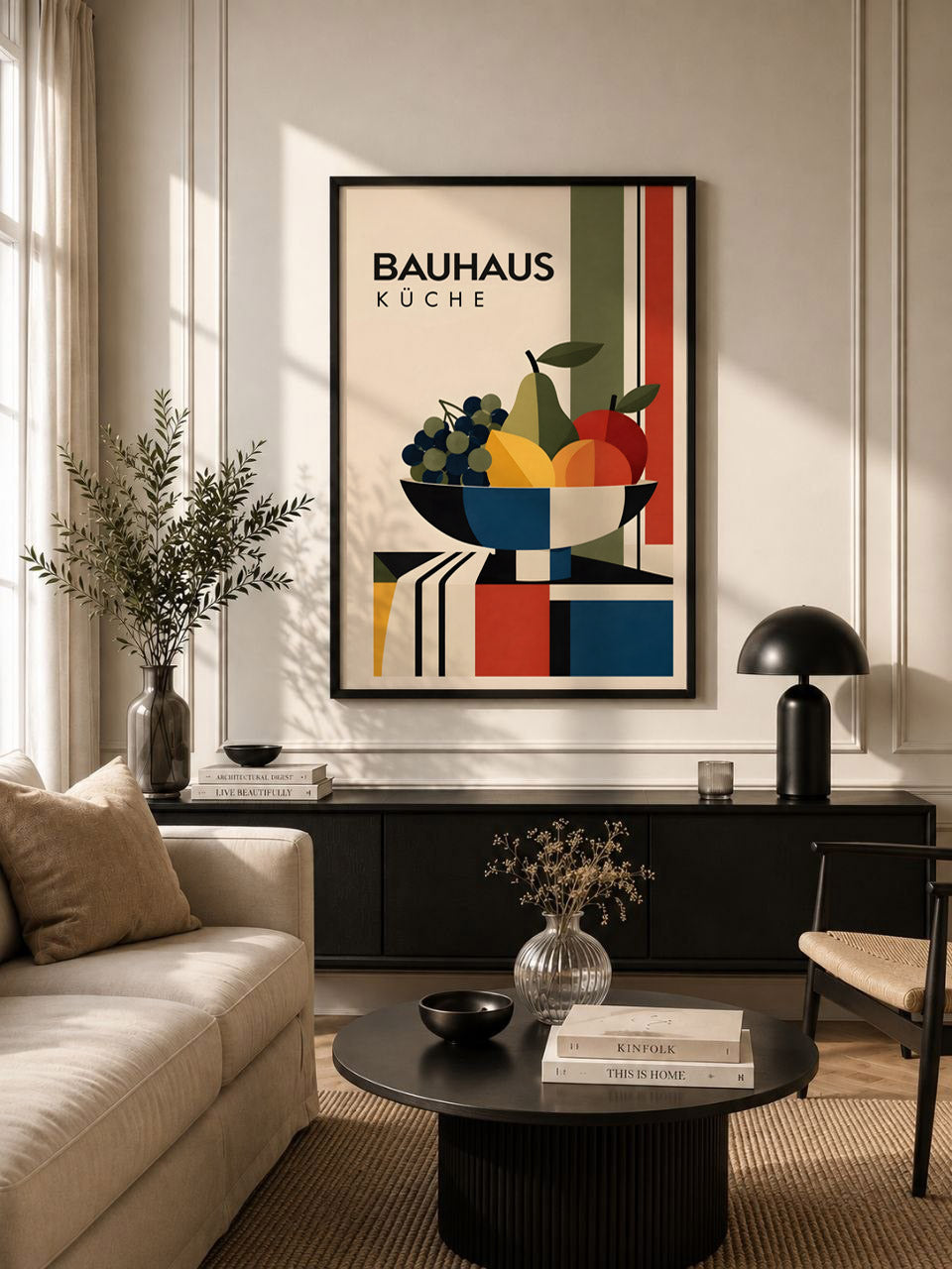 Bauhaus Kitchen Fruit Poster, Geometric  Still Life Wall Art, Mid Century Modern Kitchen Decor