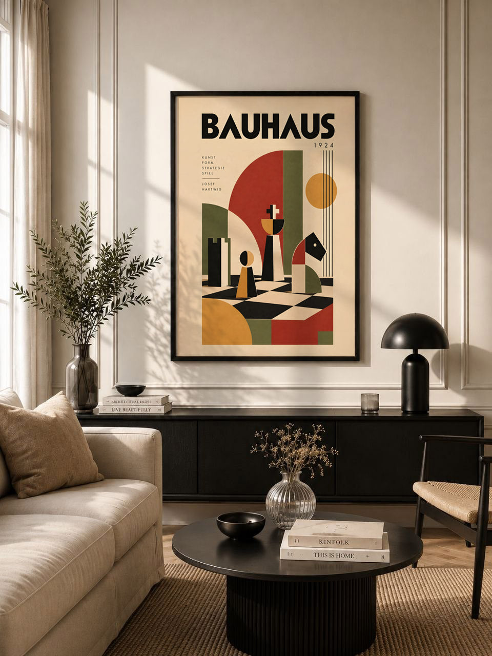 Bauhaus Chess Poster, Geometric Mid Century Modern Print, Bauhaus Decor