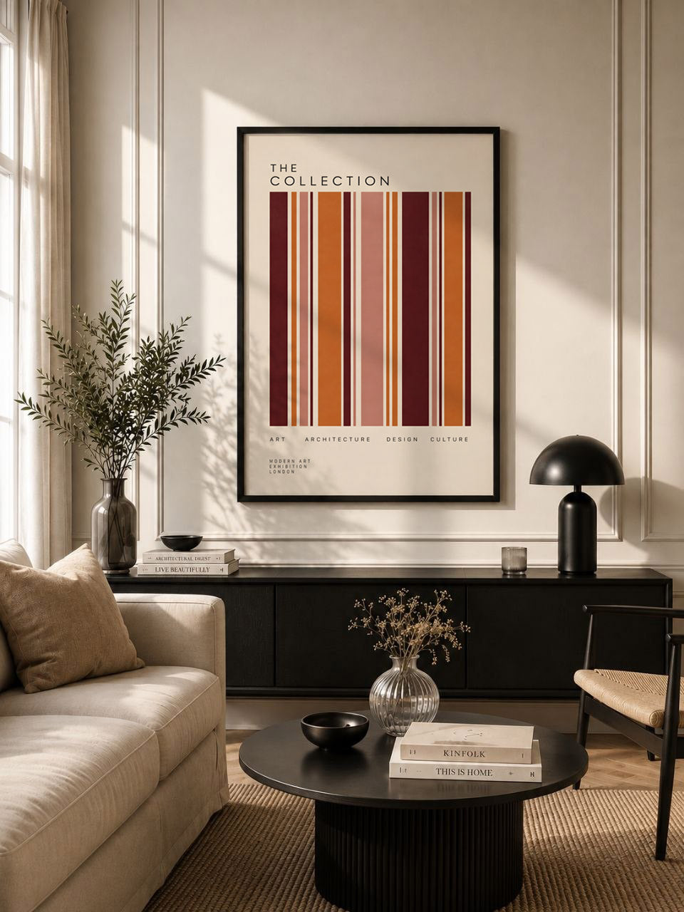 Burgundy Modernist Poster, Geometric Stripe Wall Art, Mid Century Modern Print
