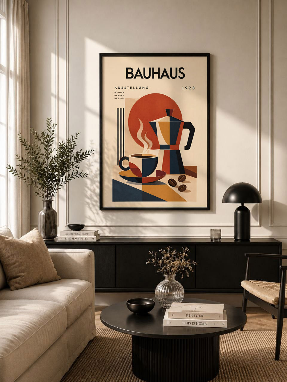 Bauhaus Coffee Poster, Mid-Century Modern Kitchen Art, Retro Coffee Bar Decor