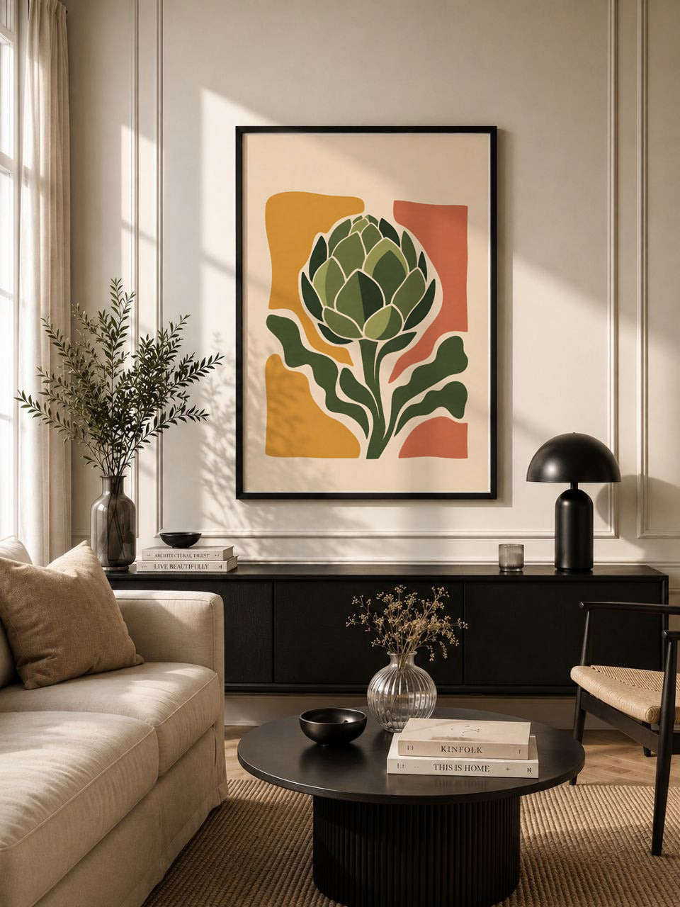 Artichoke Botanical Print, Mid Century Modern Floral Wall Art, Modern Kitchen Decor