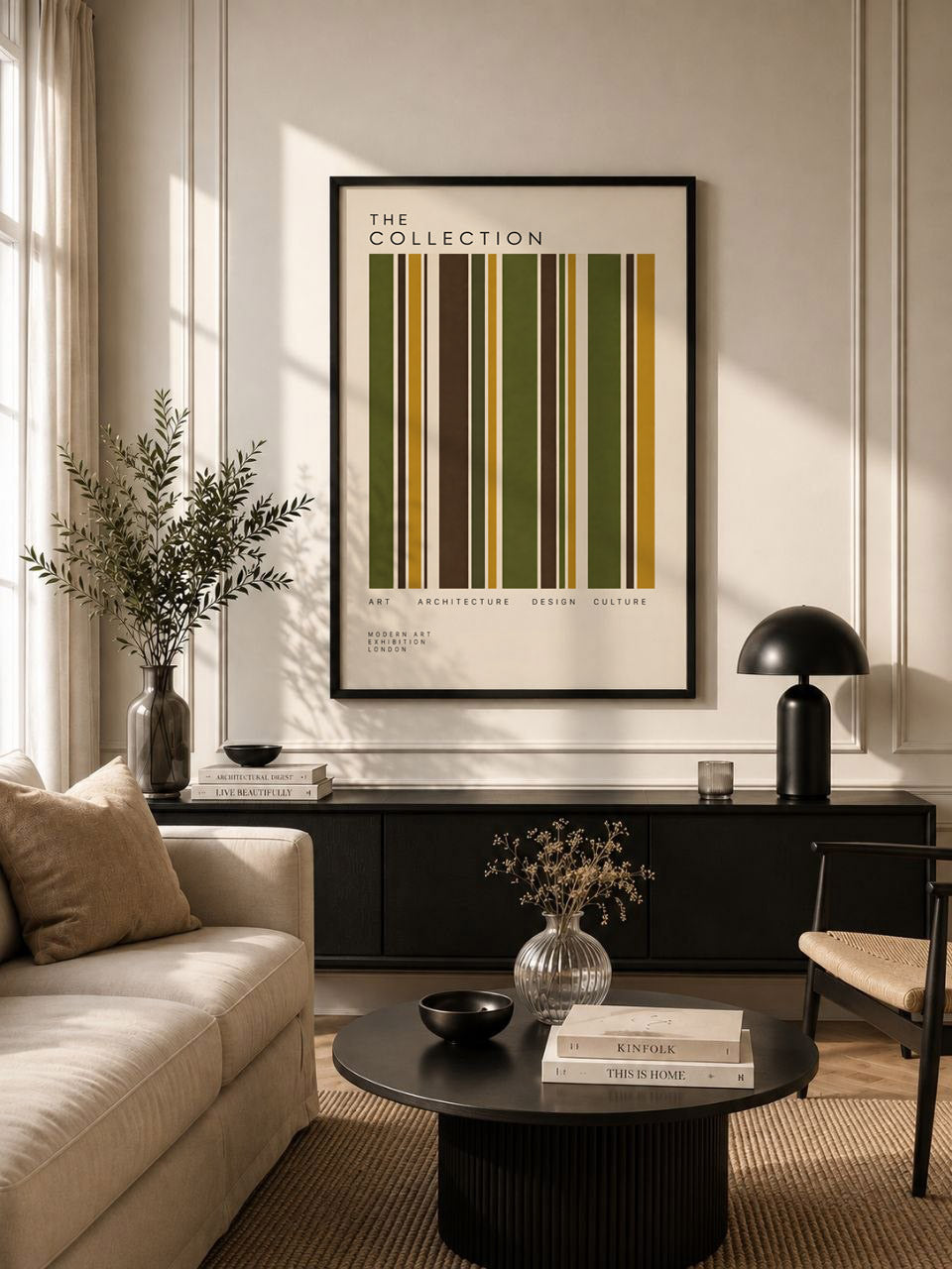 Green Modernist Poster, Geometric Stripe Wall Art, Mid Century Modern