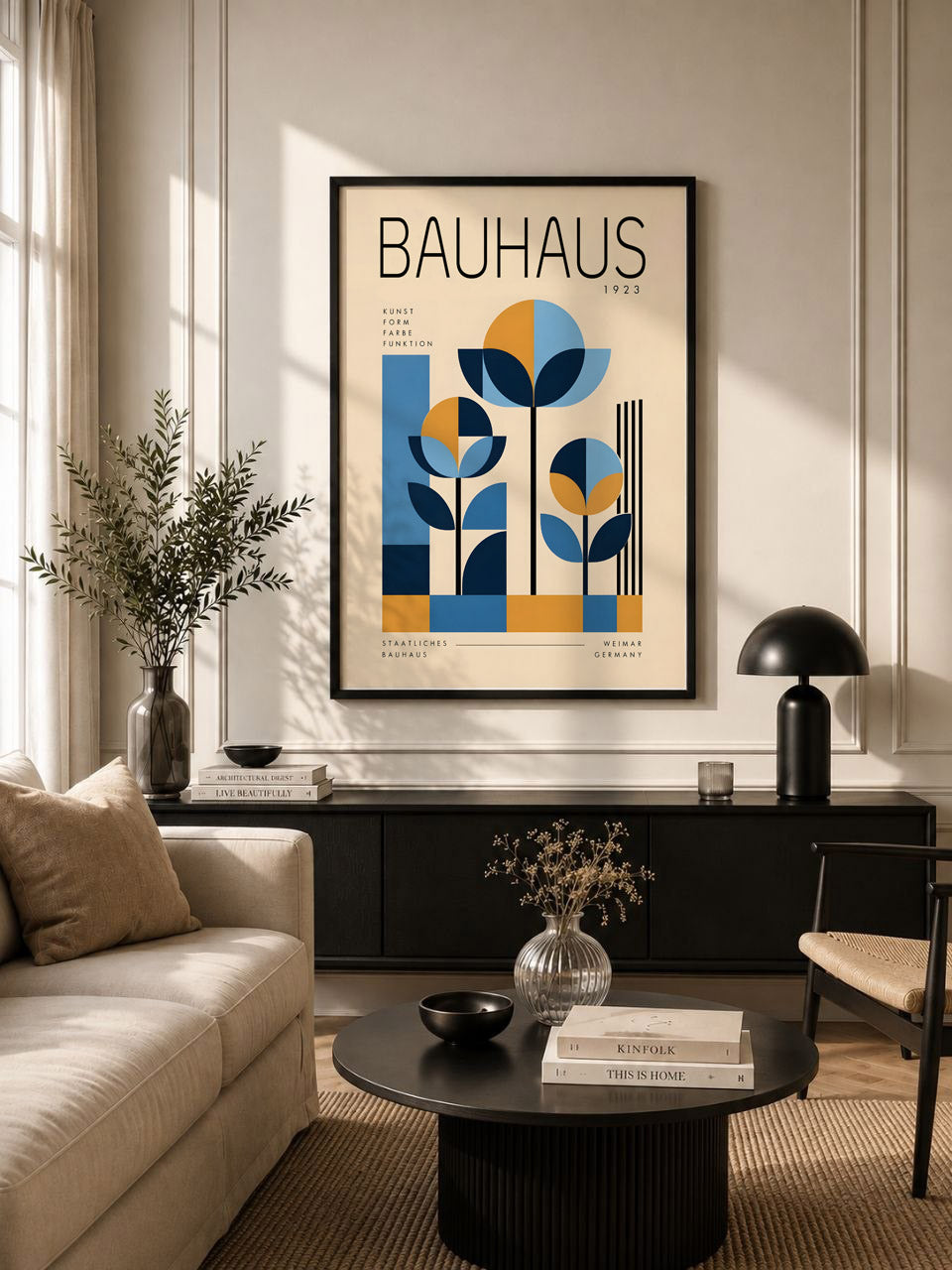Bauhaus Geometric Poster, Mid Century Botanical Art, Modern Minimalist Wall Decor