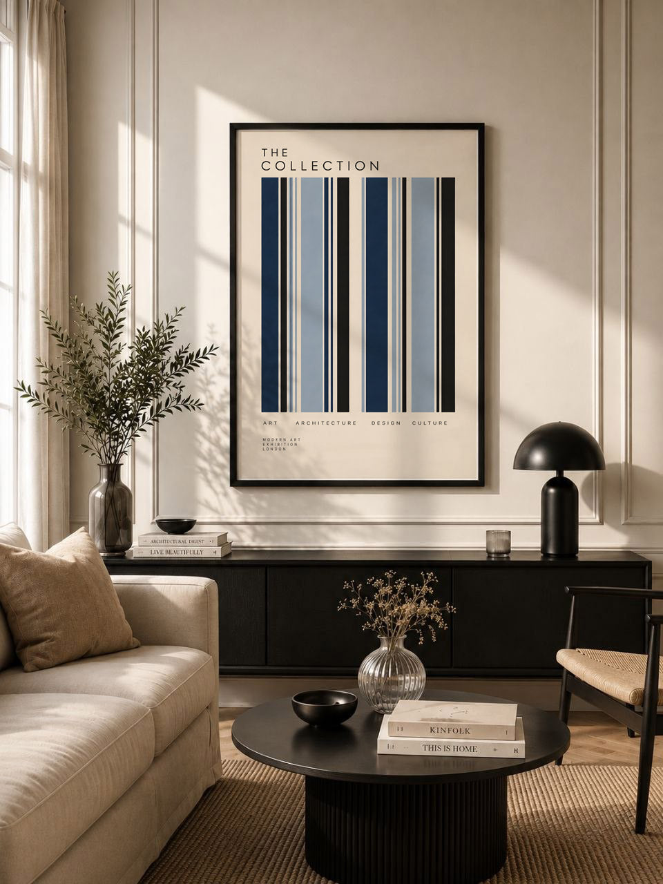 Blue Modernist Poster, Geometric Stripe Wall Art, Mid Century Modern Print