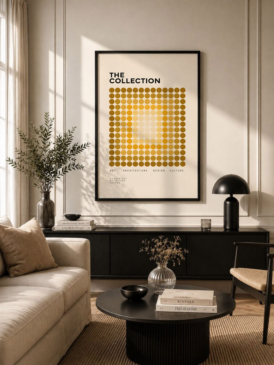 Yellow Geometric Poster, Abstract Dot Pattern Wall Art, Mid Century Modern Art