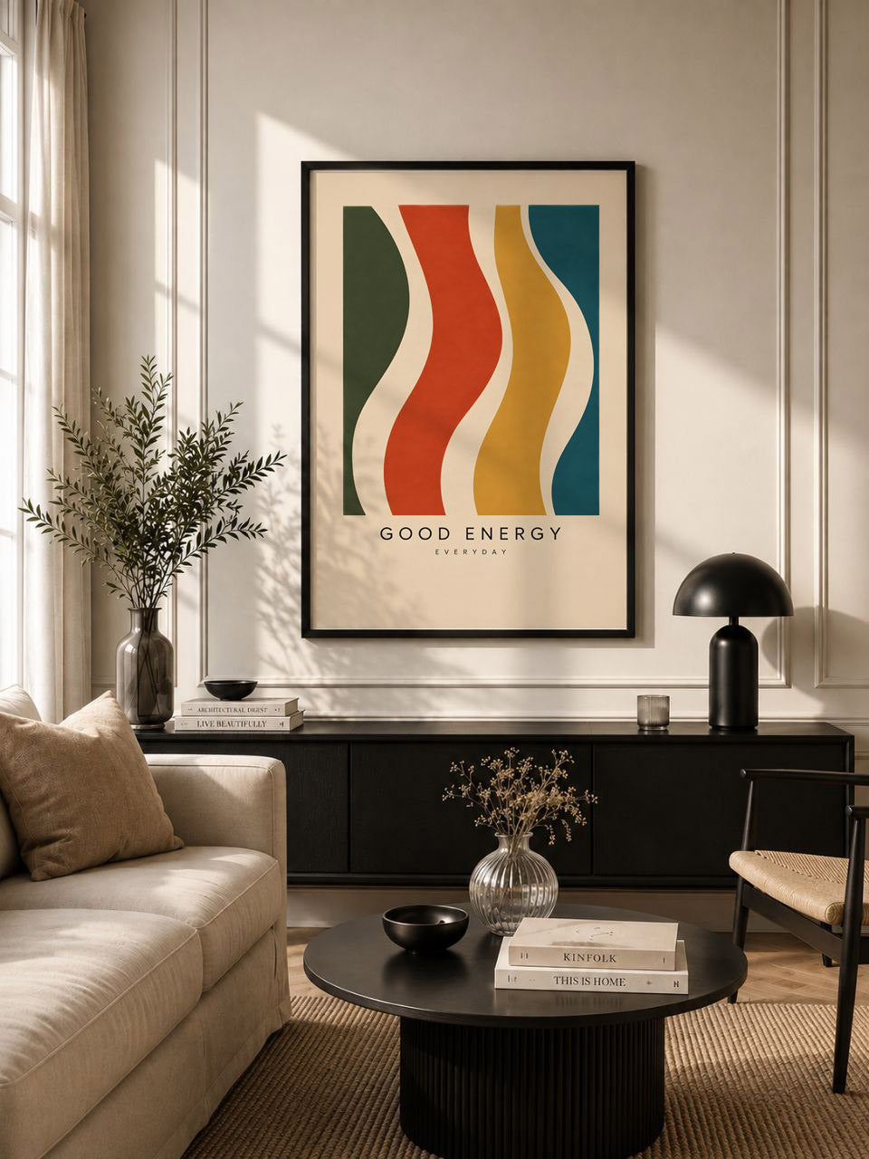Colourful Abstract Modernist Poster, Wavy Geometric Wall Art, Mid Century Modern Print