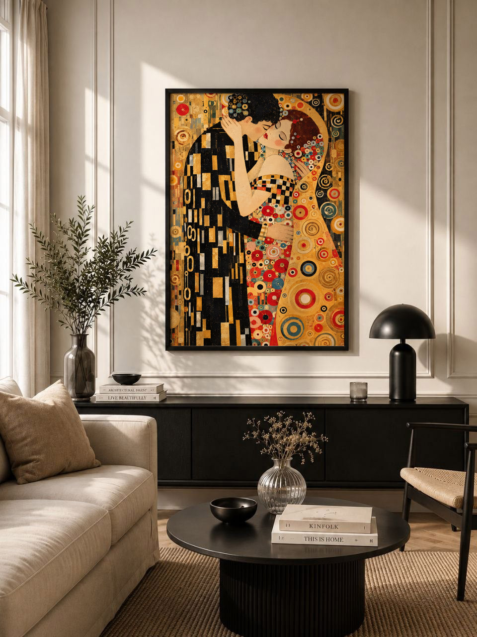 Abstract Couple Kiss Wall Art, Colourful Figurative Art Print, Modern Maxi Decor