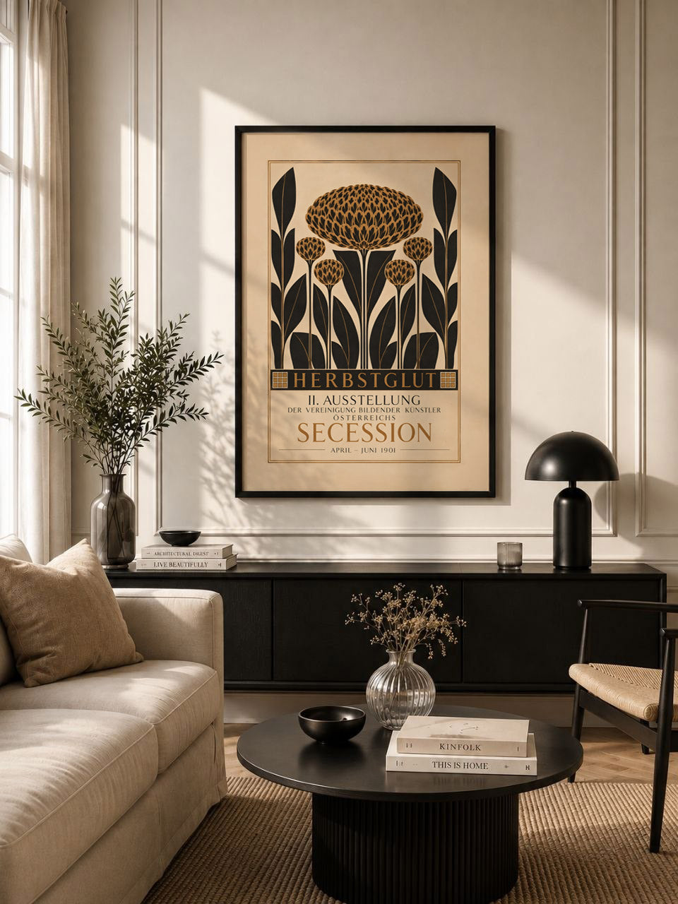 Secession Herbstzeit Exhibition Poster, Art Nouveau Floral Print, Vintage Botanical Flower Wall Art