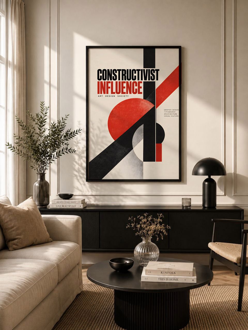 Red Constructivism Poster, Bauhaus Geometric Wall Art, Black and Red Modernist Print