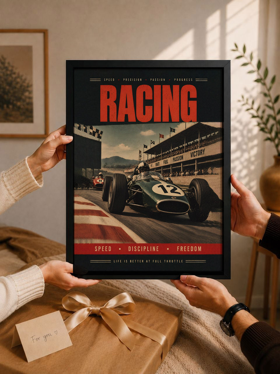 Vintage Racing  Print, Focus Precision Passion, Masculine Gift