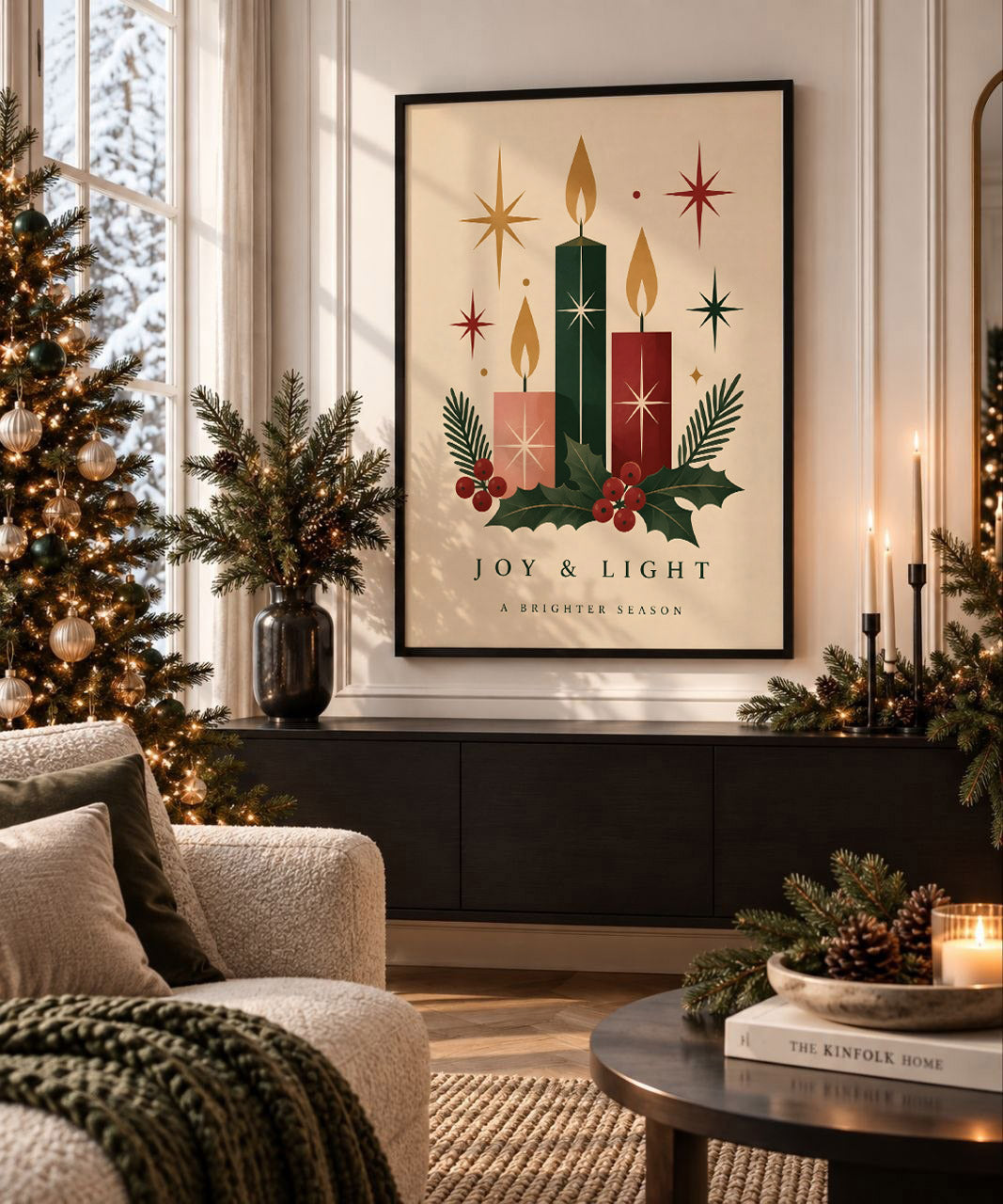 Vintage Christmas Candle Wall Art, Festive Holiday Print