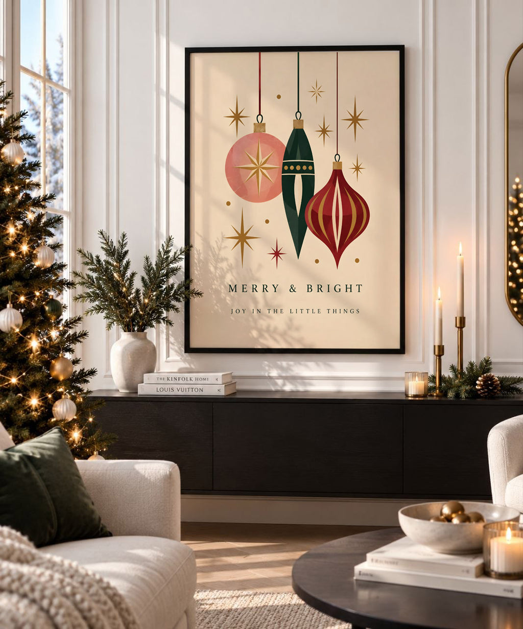 Retro Christmas Bauble Print, Vintage Ornament Wall Art