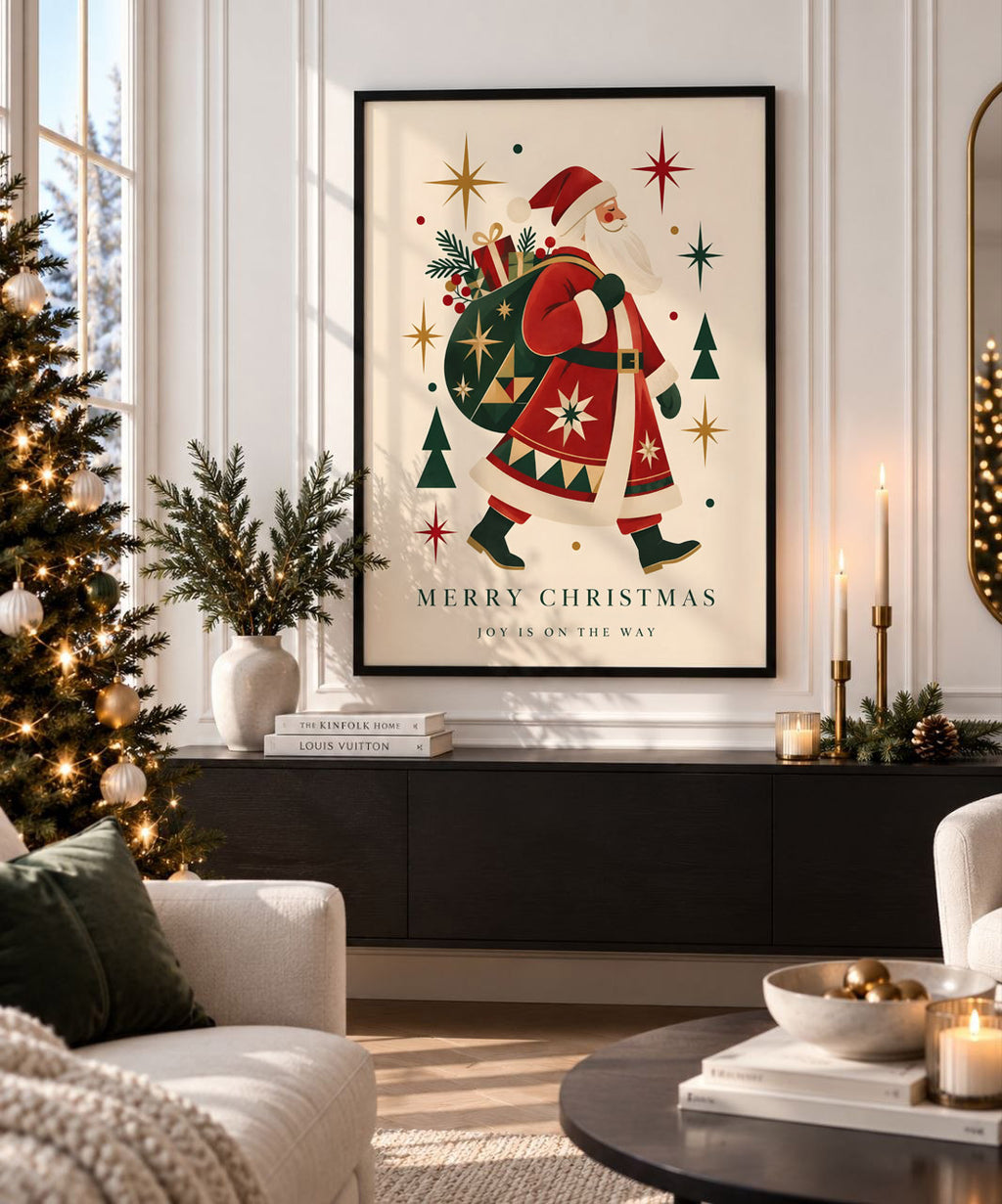 Vintage Santa Claus Wall Art, Retro Christmas Poster, Holiday Print