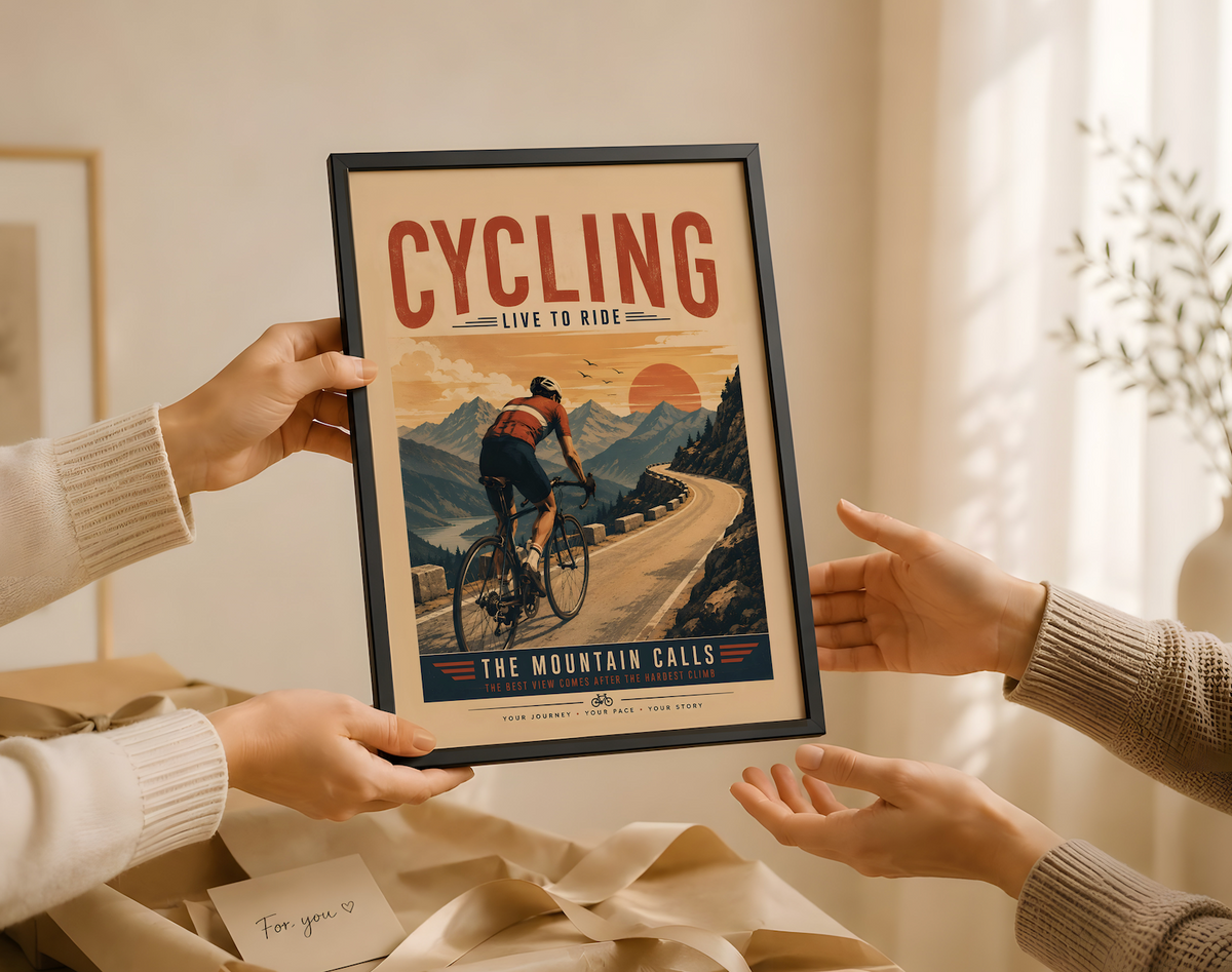 Vintage Cycling Poster, Retro Mountain Road Art, Bike Lover Gift