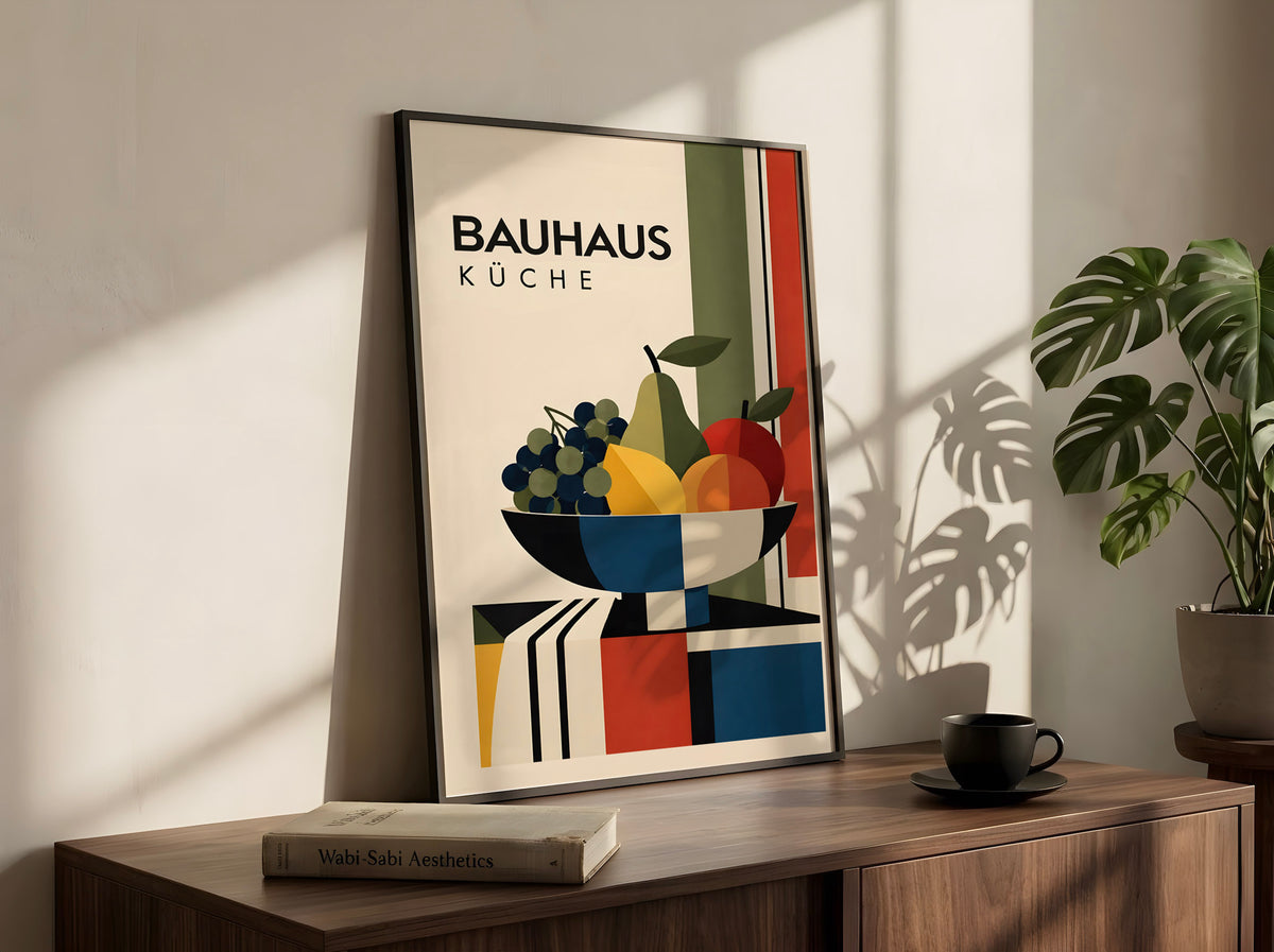 Bauhaus Kitchen Fruit Poster, Geometric  Still Life Wall Art, Mid Century Modern Kitchen Decor