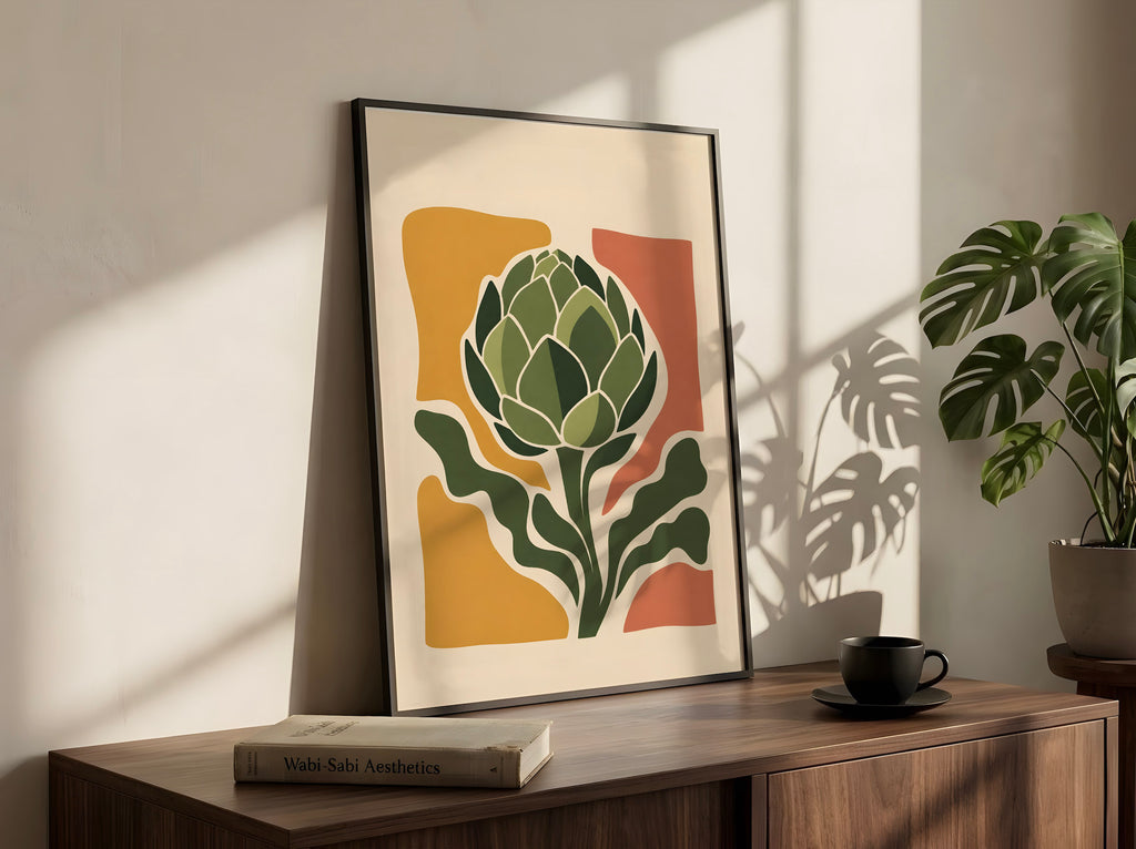 Artichoke Botanical Print, Mid Century Modern Floral Wall Art, Modern Kitchen Decor